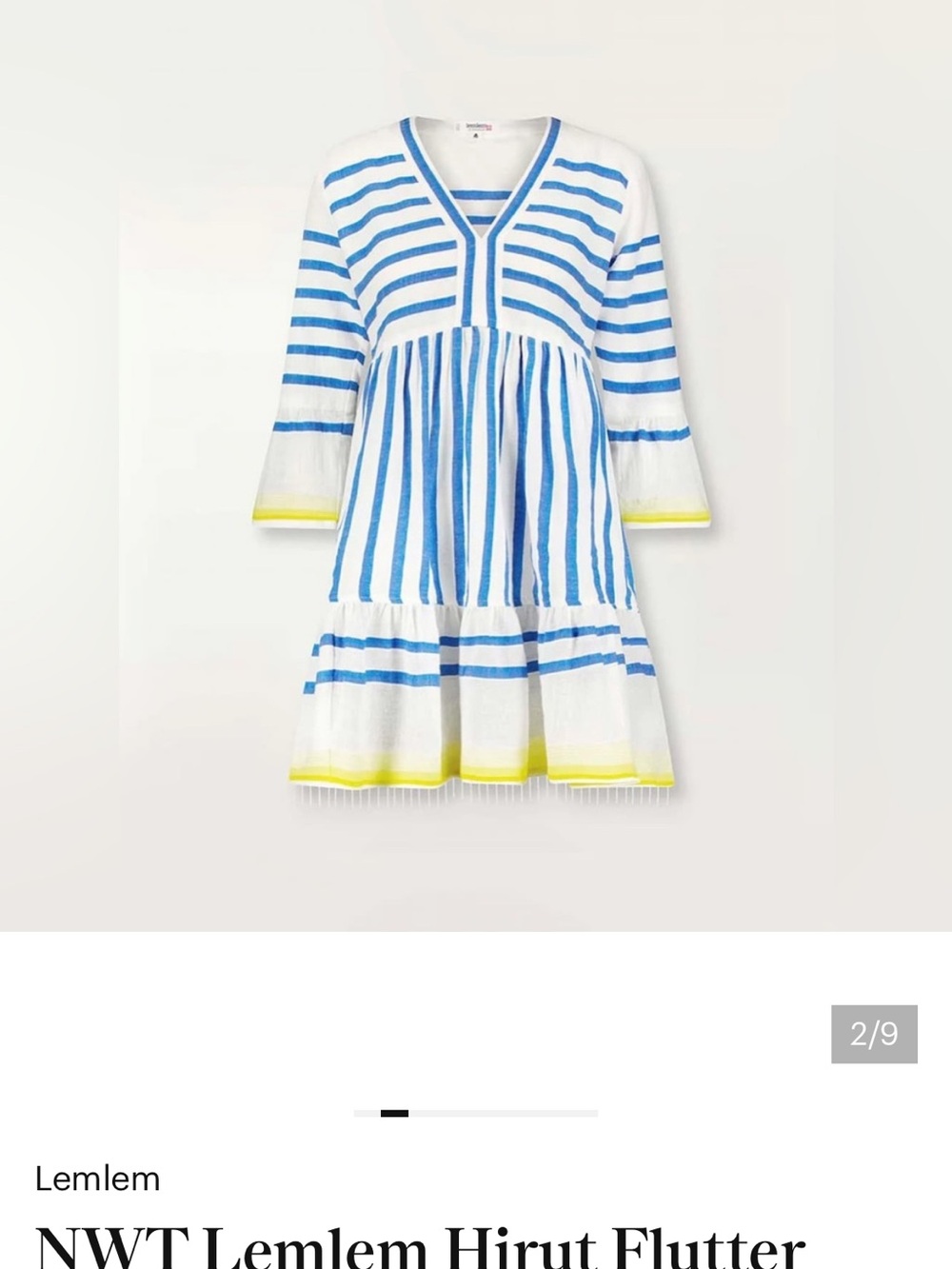 NWT Lemlem Hirut Flutter Dress Blue Yellow Sz Large Reposh - Picture 7 of 7